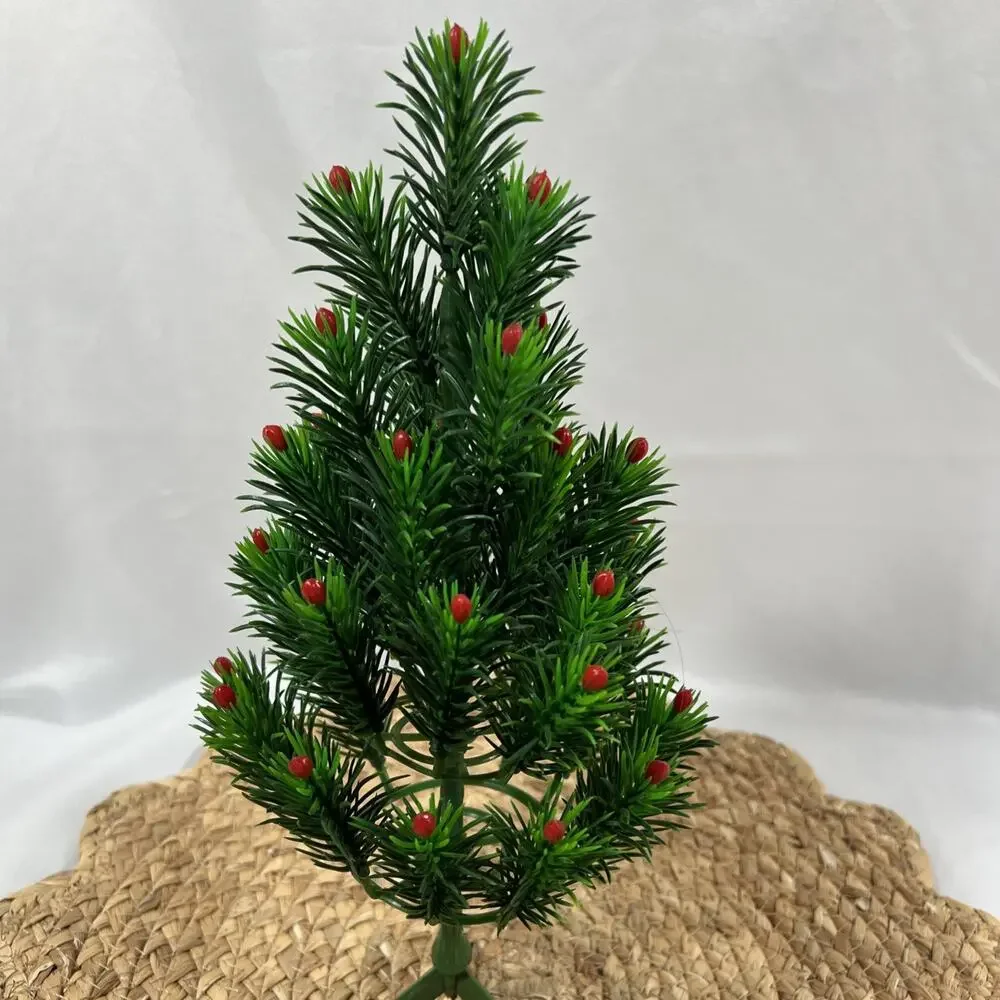 Vintage Mid Century Table Decoration SMALL Christmas Tree RED TIP BERRY 12” Mini